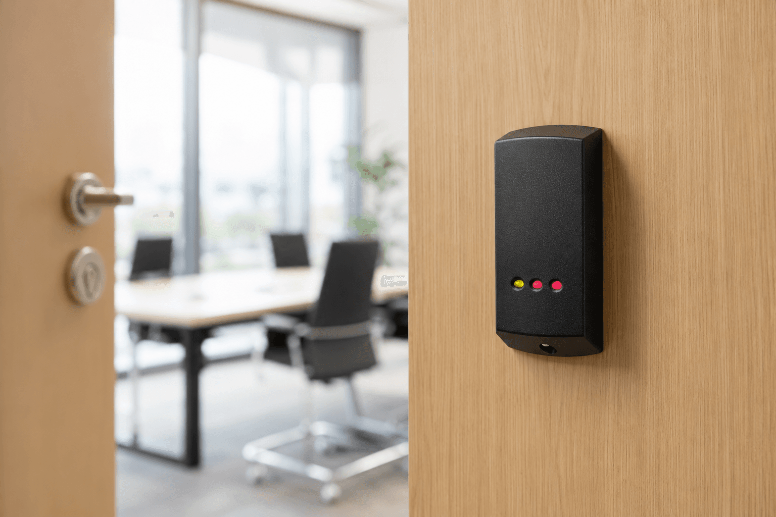 Access control reader on an office door