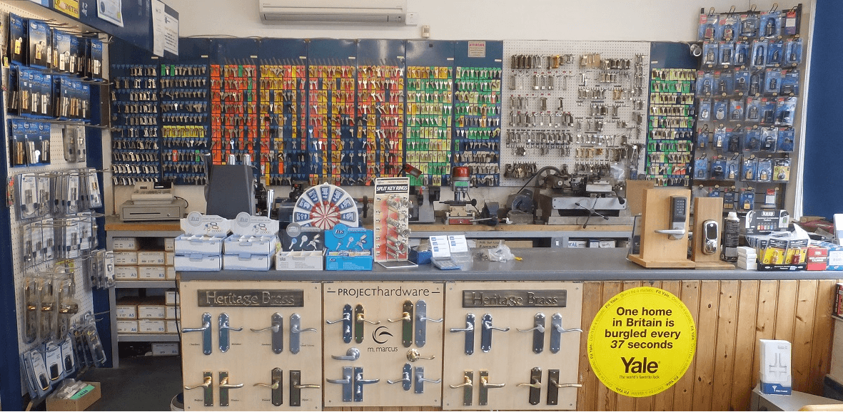 Wall of key blanks in the CPW Locksmiths Ipswich shop